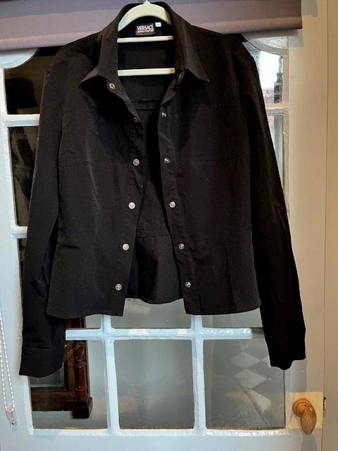 Versace leuk rekbaar zwart jasje jeans couture, Ophalen of Verzenden, Zo goed als nieuw, Maat 38/40 (M), Zwart