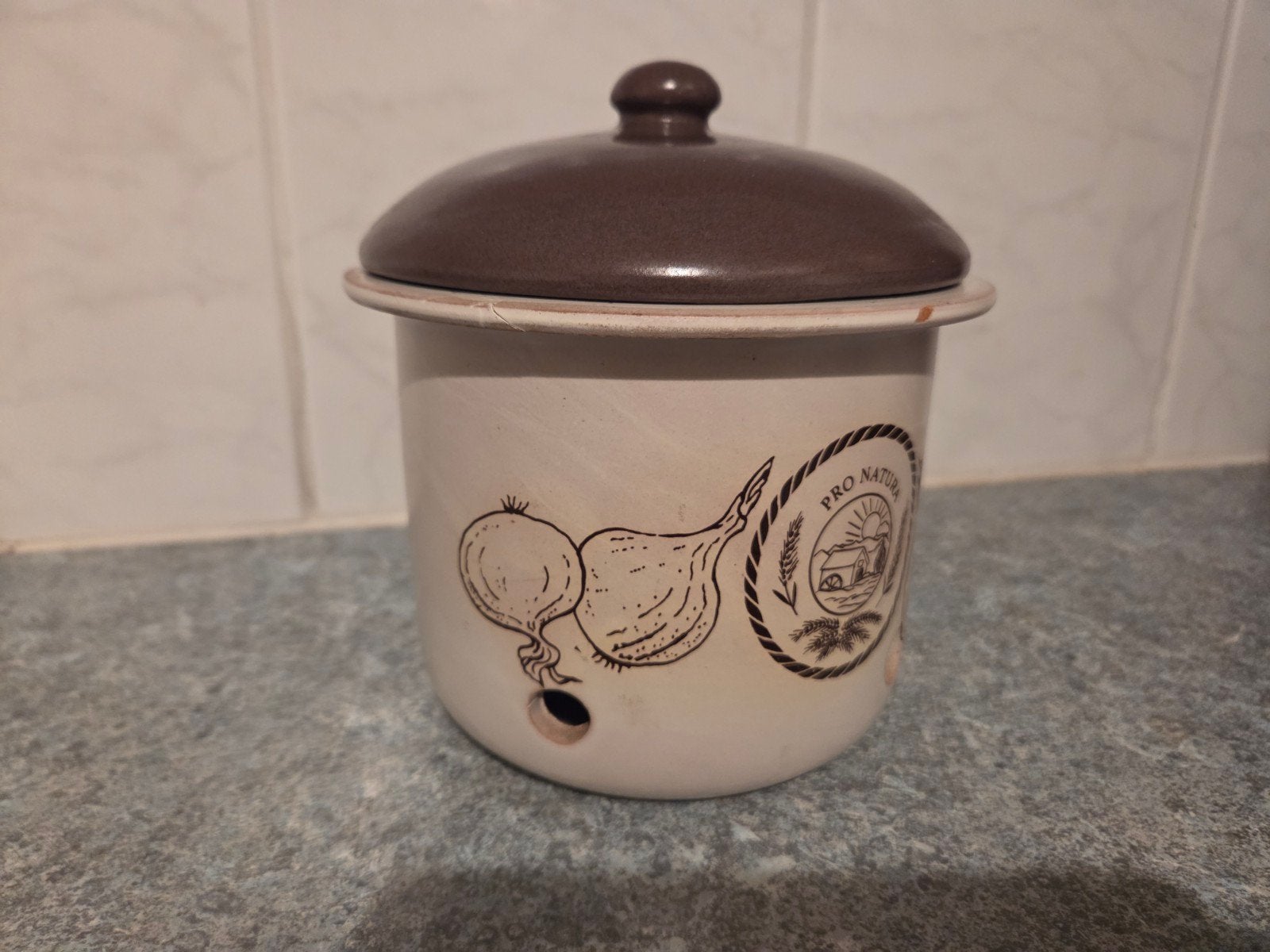 Aardappel- of uienpot van keramiek, 16 cm hoog, Gebruikt, Ophalen of Verzenden, Voorraadpot, Steen/keramiek