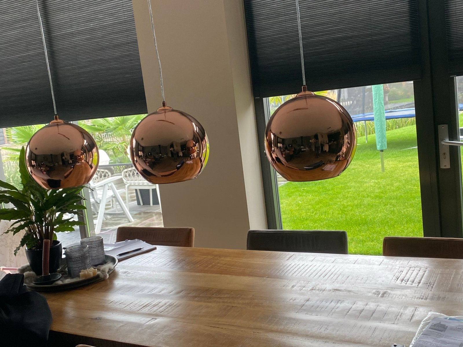 Hanglamp koper met 3 bollen - Zo goed als nieuw, Ophalen, Zo goed als nieuw, Metaal, E27 (groot)