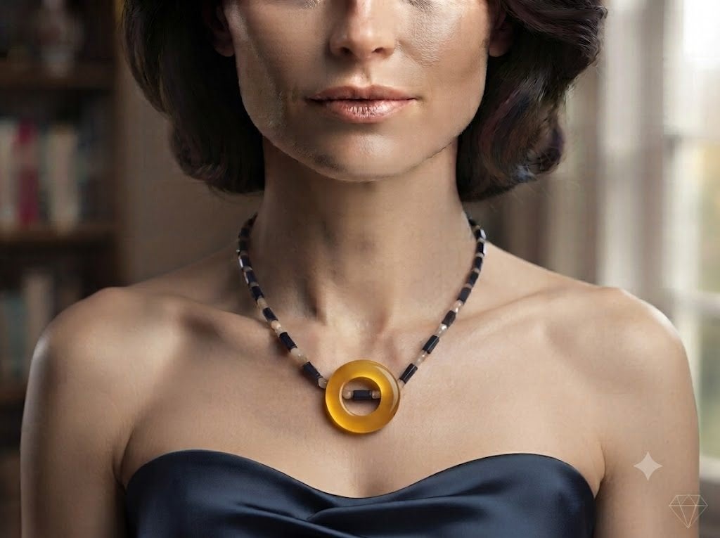 Elegante Ketting Lapis Lazuli Gele Agaat UNIEK ZILVEREN SLOT, Blauw, Nieuw, Ophalen of Verzenden, Steen of Mineraal
