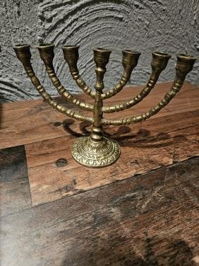 Bronzen kleine massieve joodse kandelaar nette staat, Antiek en Kunst, Ophalen of Verzenden, Brons