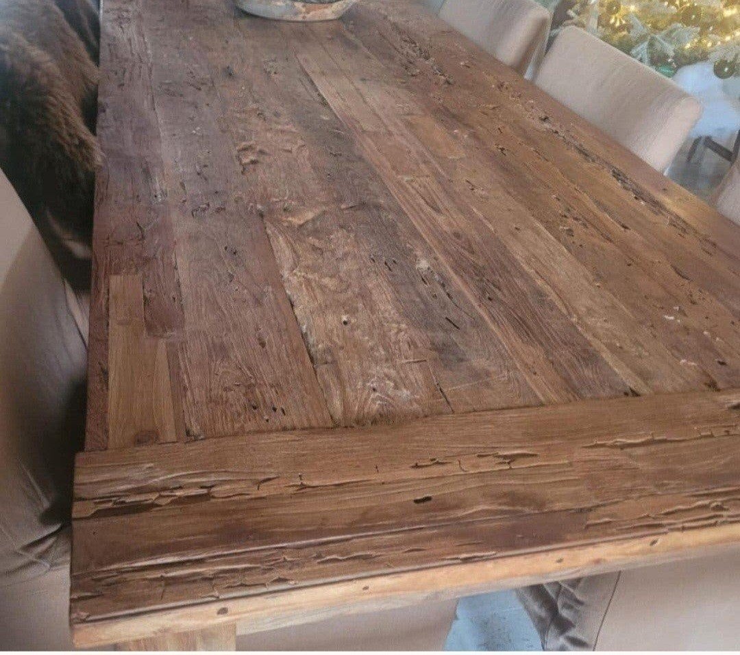 Robuuste eettafel van oud eikenhout, Ophalen, 100 tot 150 cm, Eikenhout, 200 cm of meer
