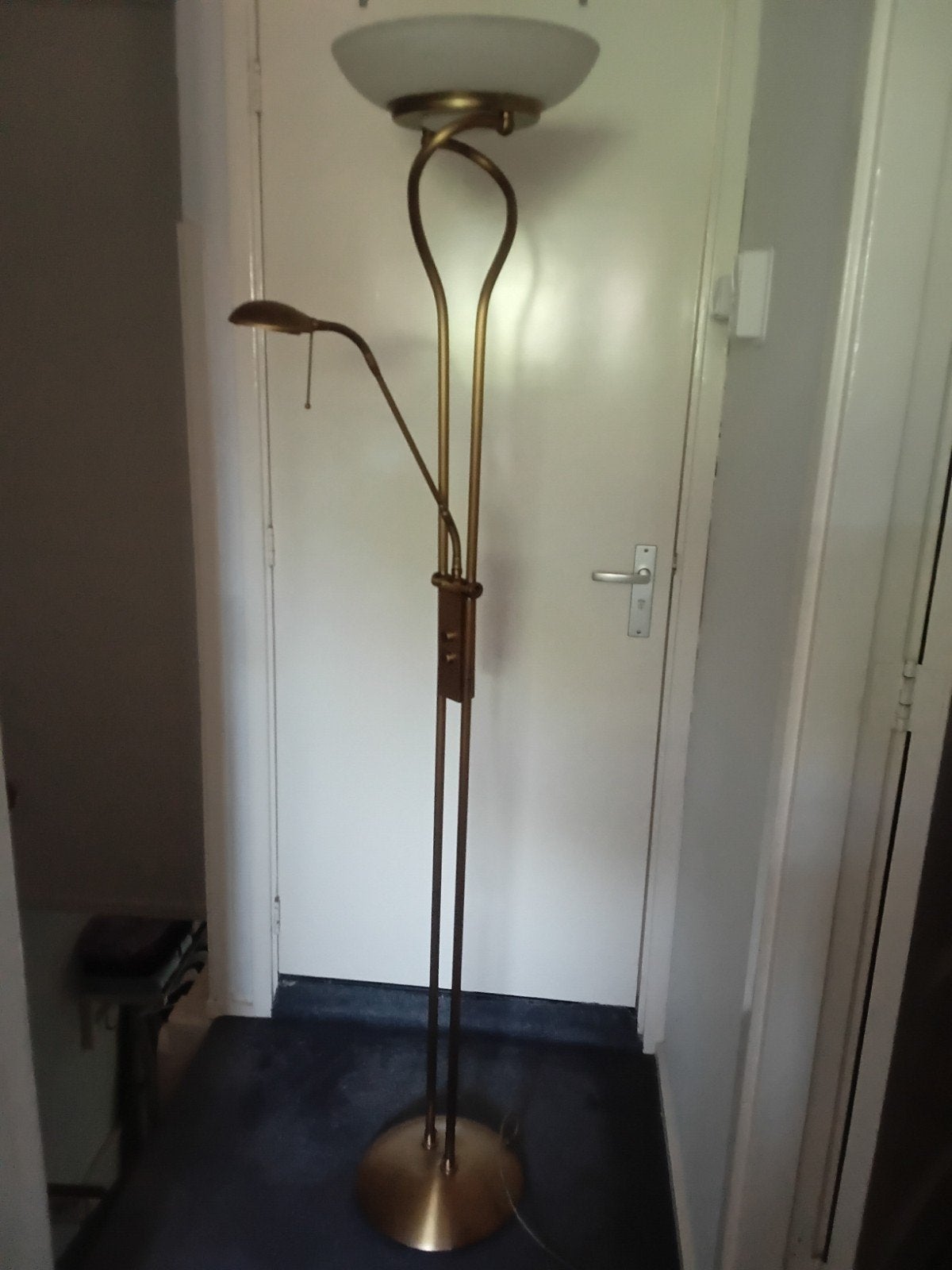 Mooie dimbare bronzen staande schemerlamp, Ophalen, Gebruikt, Metaal