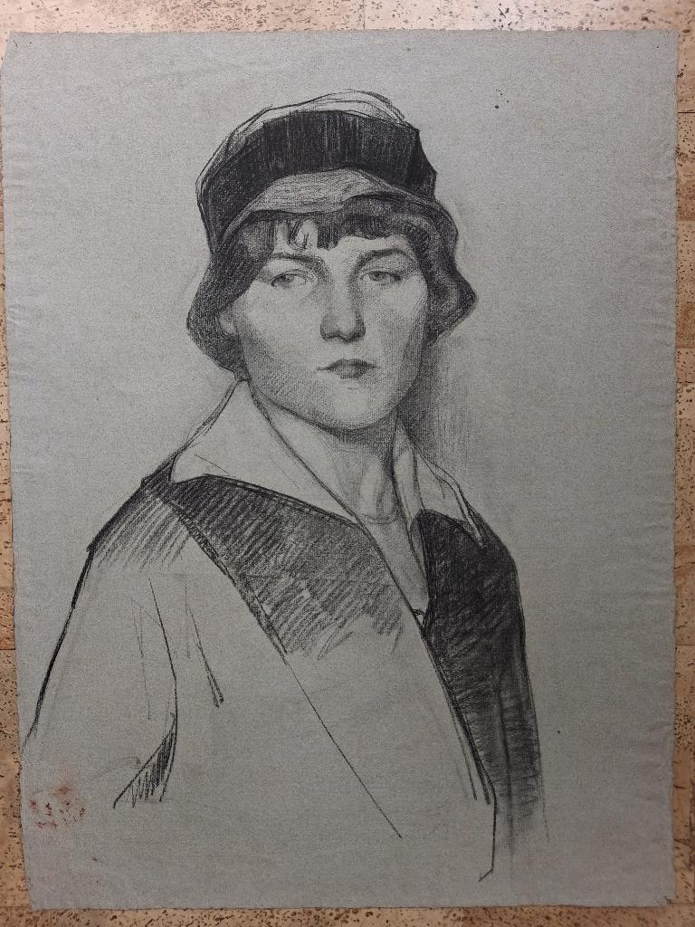Prachtige houtskooltekening portret dame ca.1920 C. Nierop, Ophalen of Verzenden