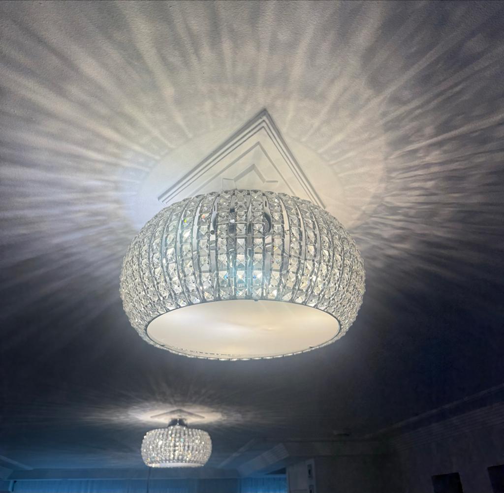 Luxe kristallen plafondlampen - set van 3, Ophalen, Zo goed als nieuw, Glas, 50 tot 75 cm