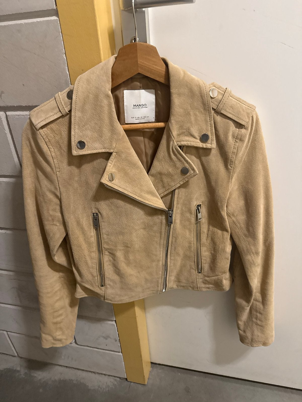 Mango Echt Leren Jasje Maat S, Ophalen of Verzenden, Gedragen, Maat 36 (S), Beige