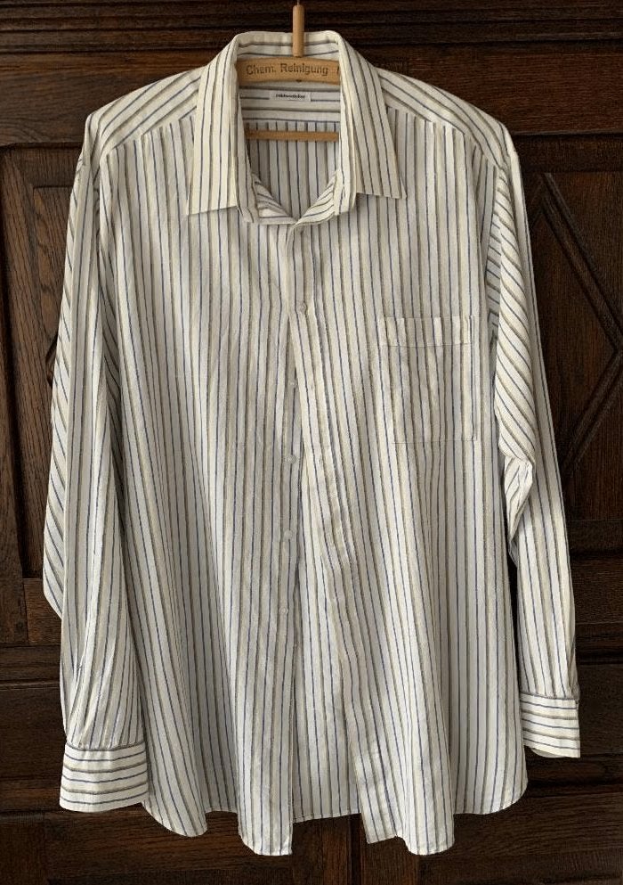 Wit overhemd blauw-beige streepje; 44; Seidensticker; flanel, Kleding | Heren, Ophalen of Verzenden, Zo goed als nieuw, Wit, Halswijdte 43/44 (XL)
