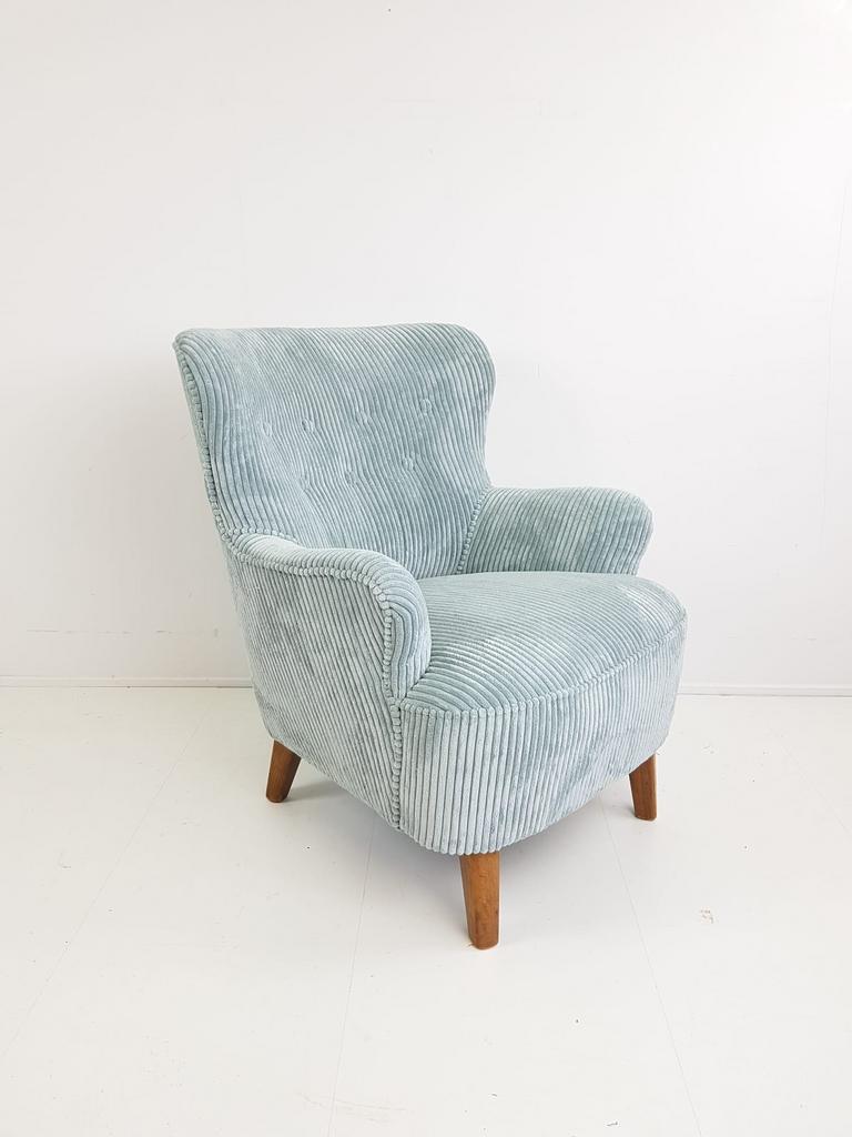 Artifort lichtblauwe fauteuil | rib nieuw bekleed theo ruth, -, -, Nieuw, Ophalen of Verzenden