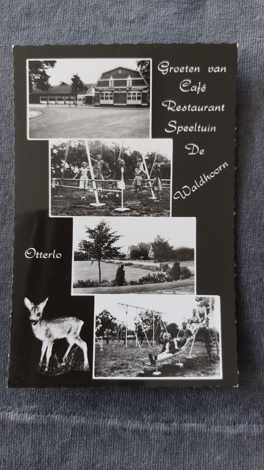 Otterlo, Groeten van Café Rest. Speeltuin De Waldhoorn, Verzenden, 1940 tot 1960, Ongelopen, Gelderland