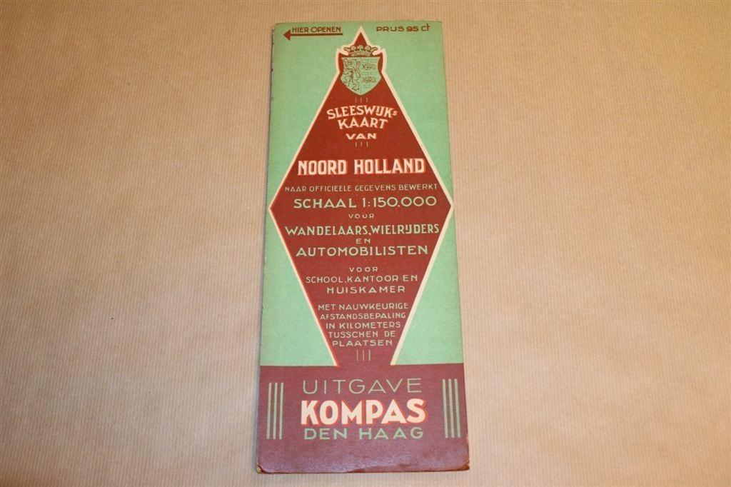 Sleeswijk\'s kaart van Noord-Holland - Uitg. Kompas 1935, Gelezen, Ophalen of Verzenden, Landkaart, 1800 tot 2000