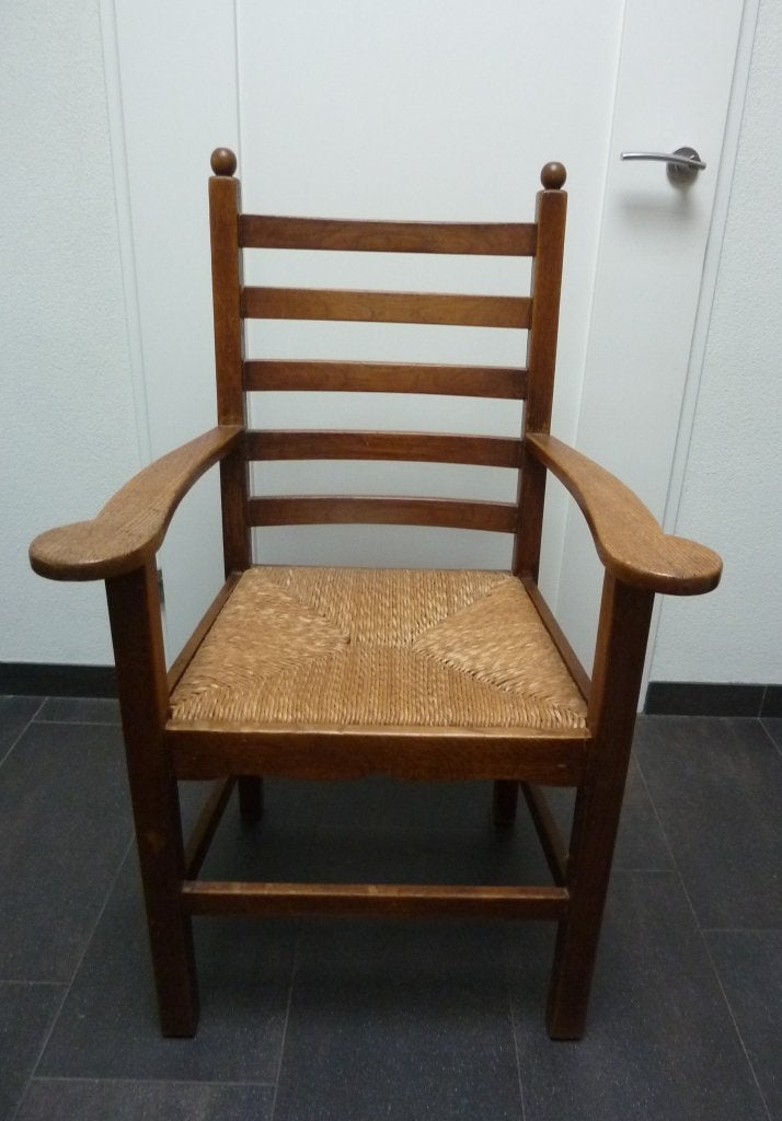 Houten knop stoel met rieten zitting., Ophalen, Gebruikt, Bruin, Hout
