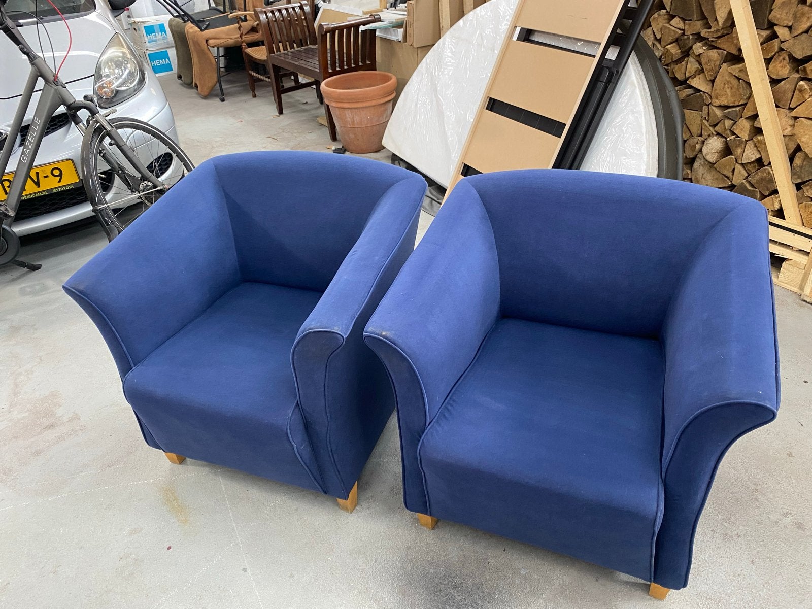 Twee blauwe fauteuils - comfortabel en stijlvol, Ophalen, Gebruikt, 75 tot 100 cm, Stof