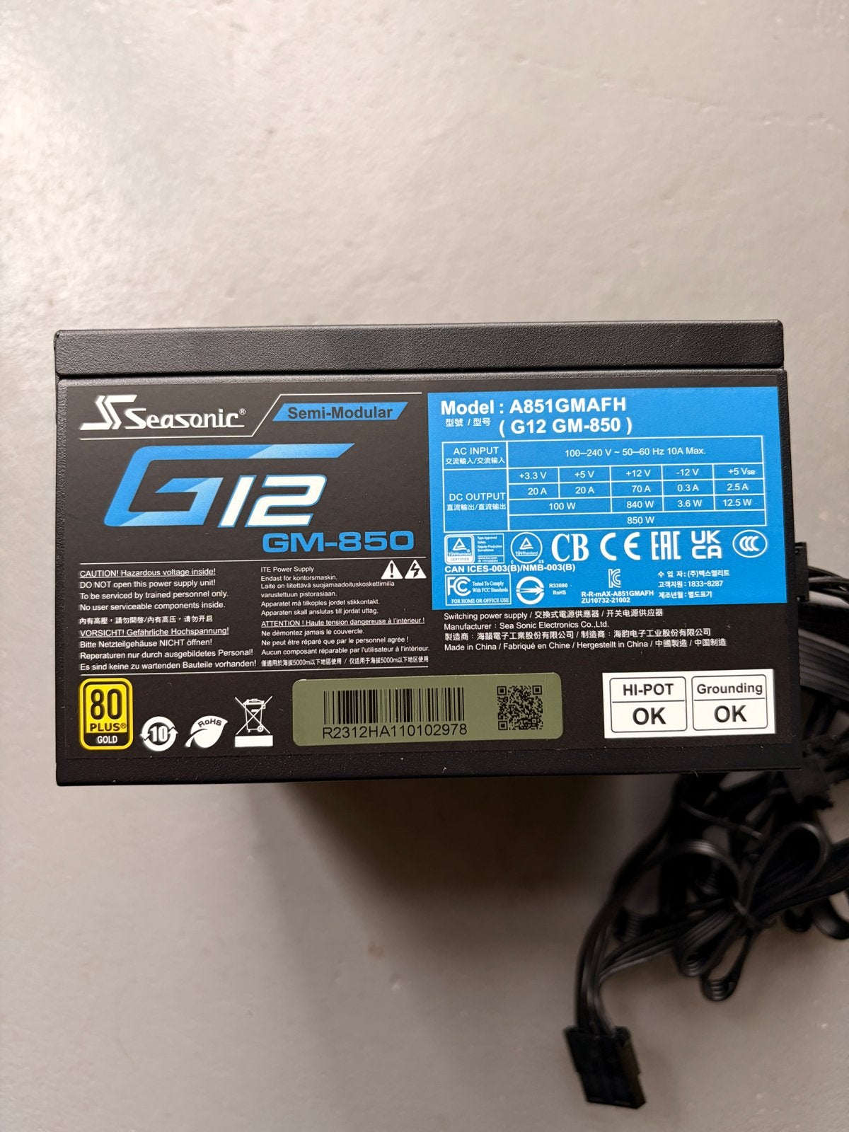 Seasonic G12 GM-850 Semi Modulair 80 Plus Gold Voeding, Computers en Software, Ophalen of Verzenden, Zo goed als nieuw