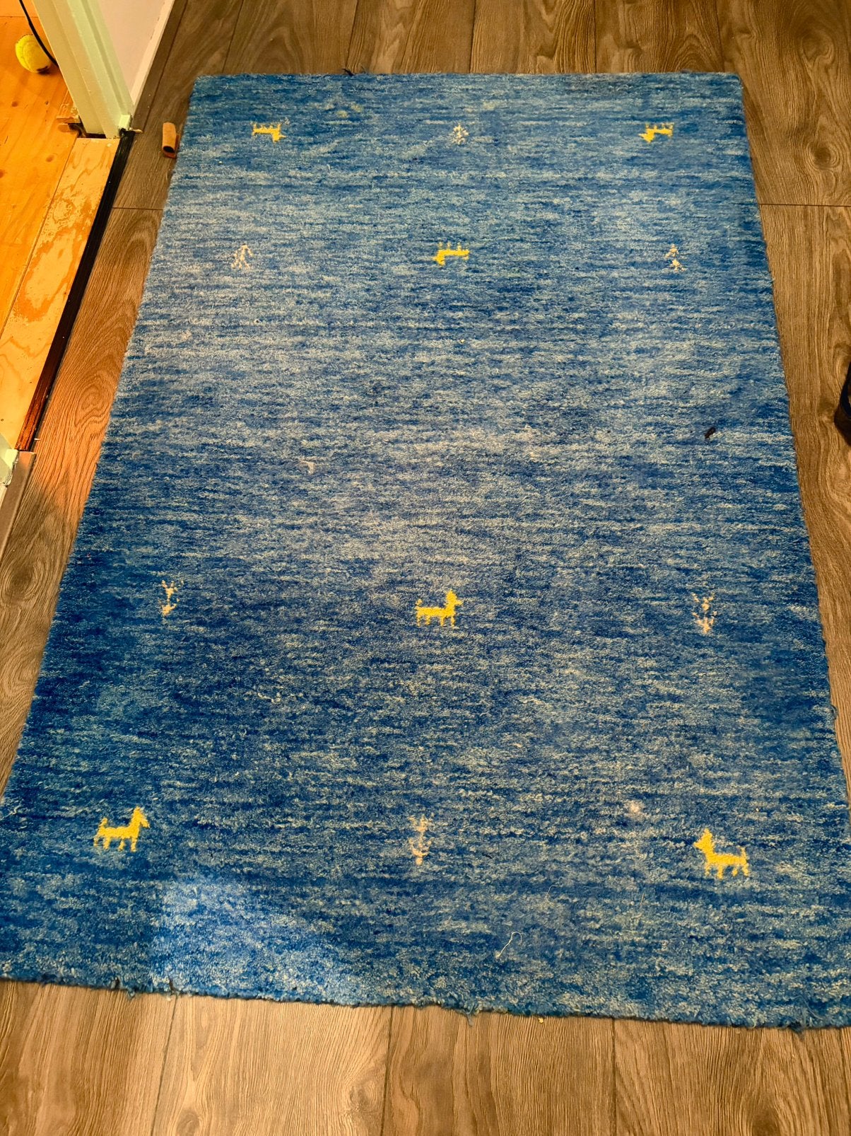 Mooi dik vloerkleed- handgemaakte Gabbeh, Ophalen, Gebruikt, 100 tot 150 cm, Blauw