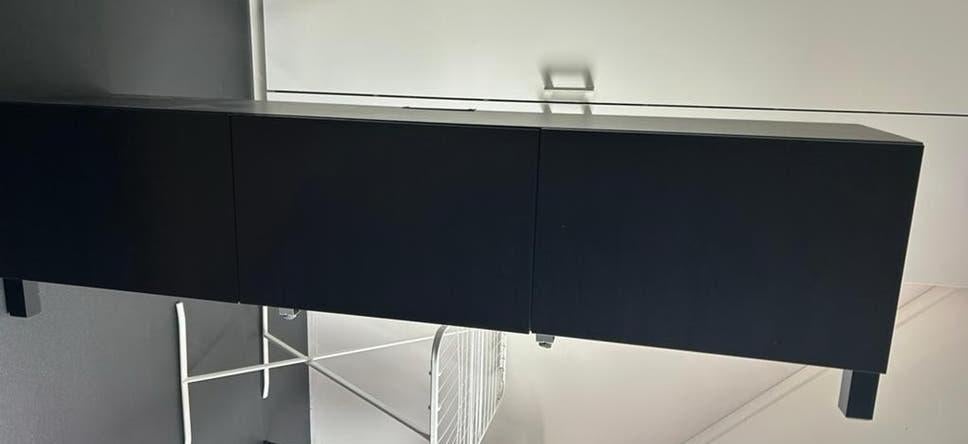 Besta tv meubel zwart bruin ikea, Ophalen, Gebruikt, 150 tot 200 cm, Minder dan 100 cm