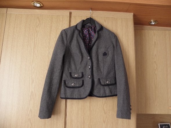 Goedkoop grijs gevoerd college jasje blazer TRF ZARA 36/38, Maat 38/40 (M), Zara, Ophalen of Verzenden, Jasje