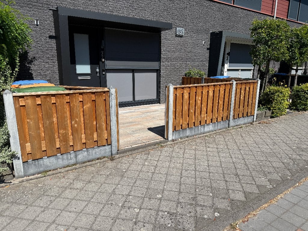 Houten tuinhek met betonnen palen, Tuin en Terras, Ophalen, Gebruikt, Hout, Tuinhek