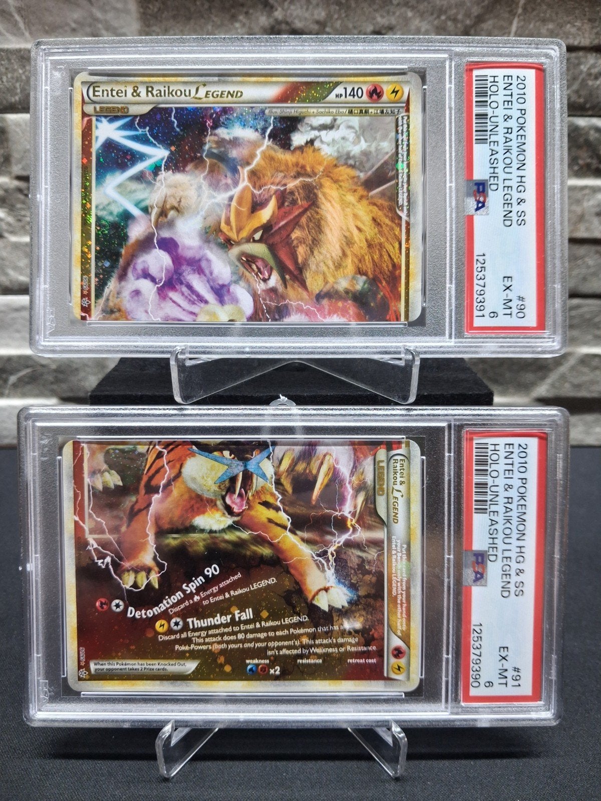 Pokemon Entei & Raikou LEGEND Holo Unleashed PSA 6 & 9, Ophalen of Verzenden, Gebruikt, Losse kaart, Foil