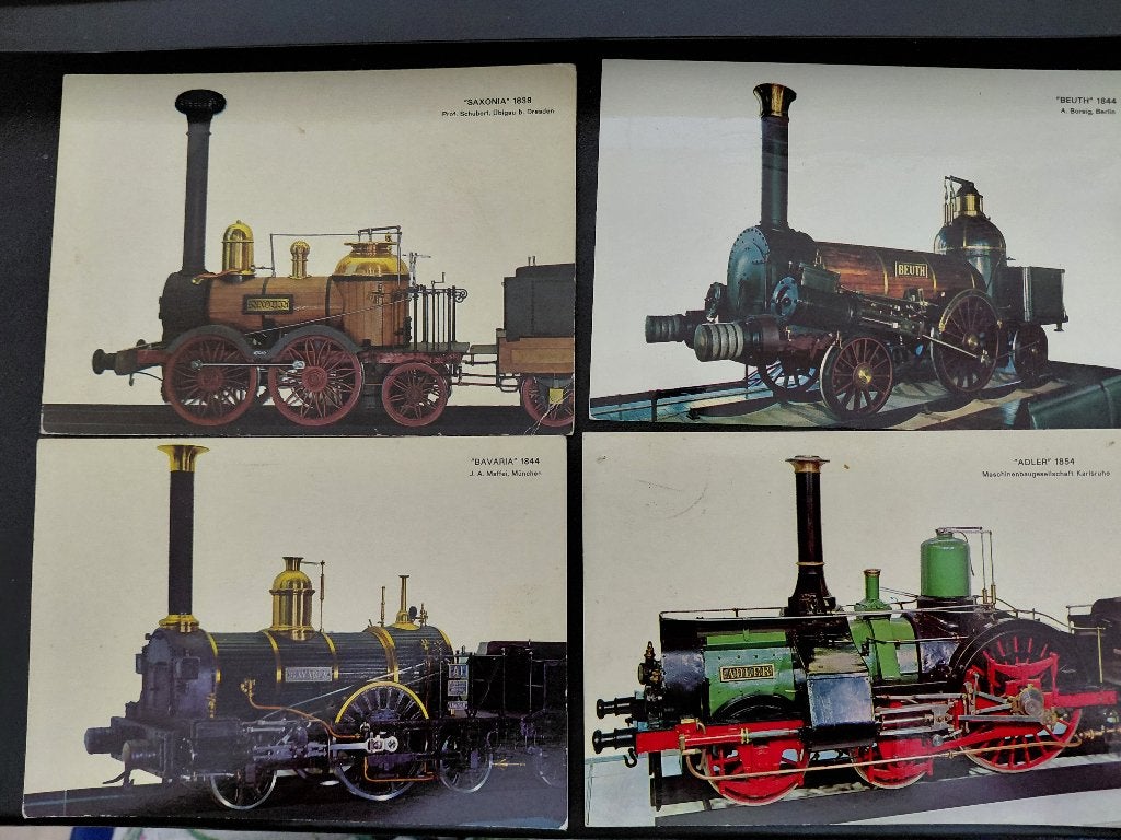 treinen- locomotieven, Duitsland en Engeland, miniatuur. 8 x, Verzenden, Gebruikt, Trein, Kaart of Prent