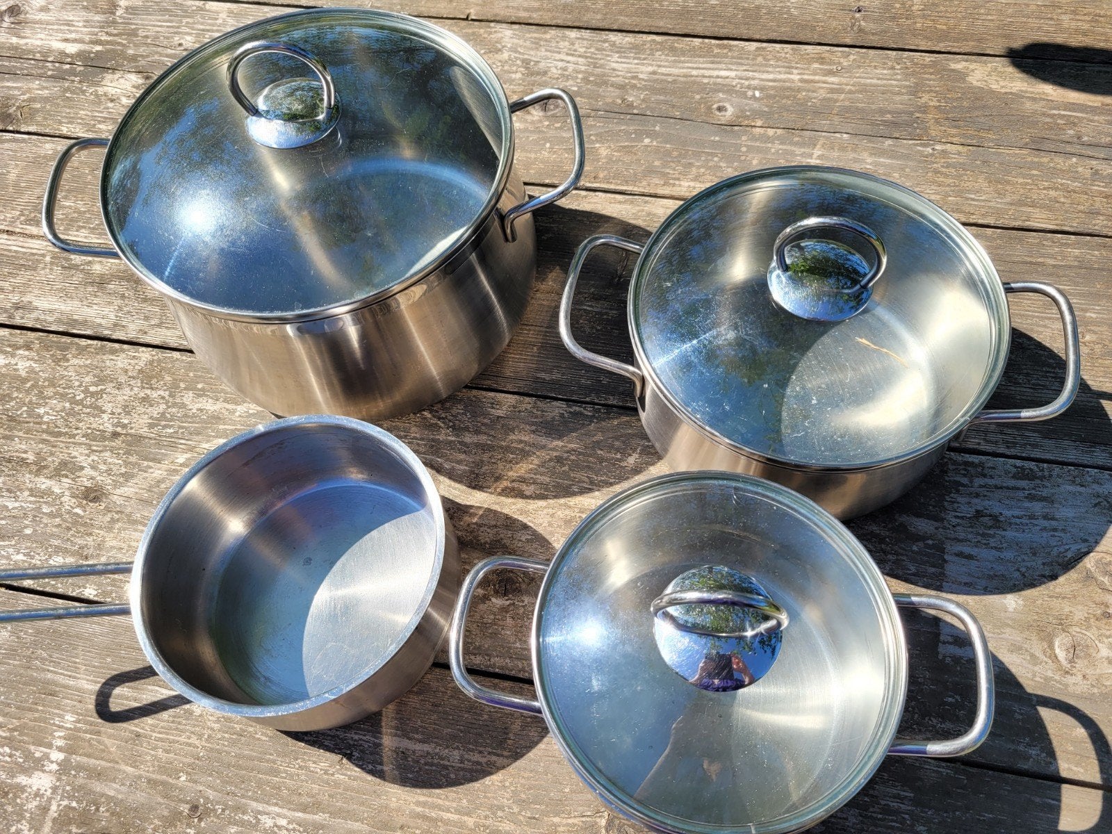 Schulte-Ufer Pannenset RVS met glazen deksels, Verzenden, Gebruikt, Rvs, Pannenset