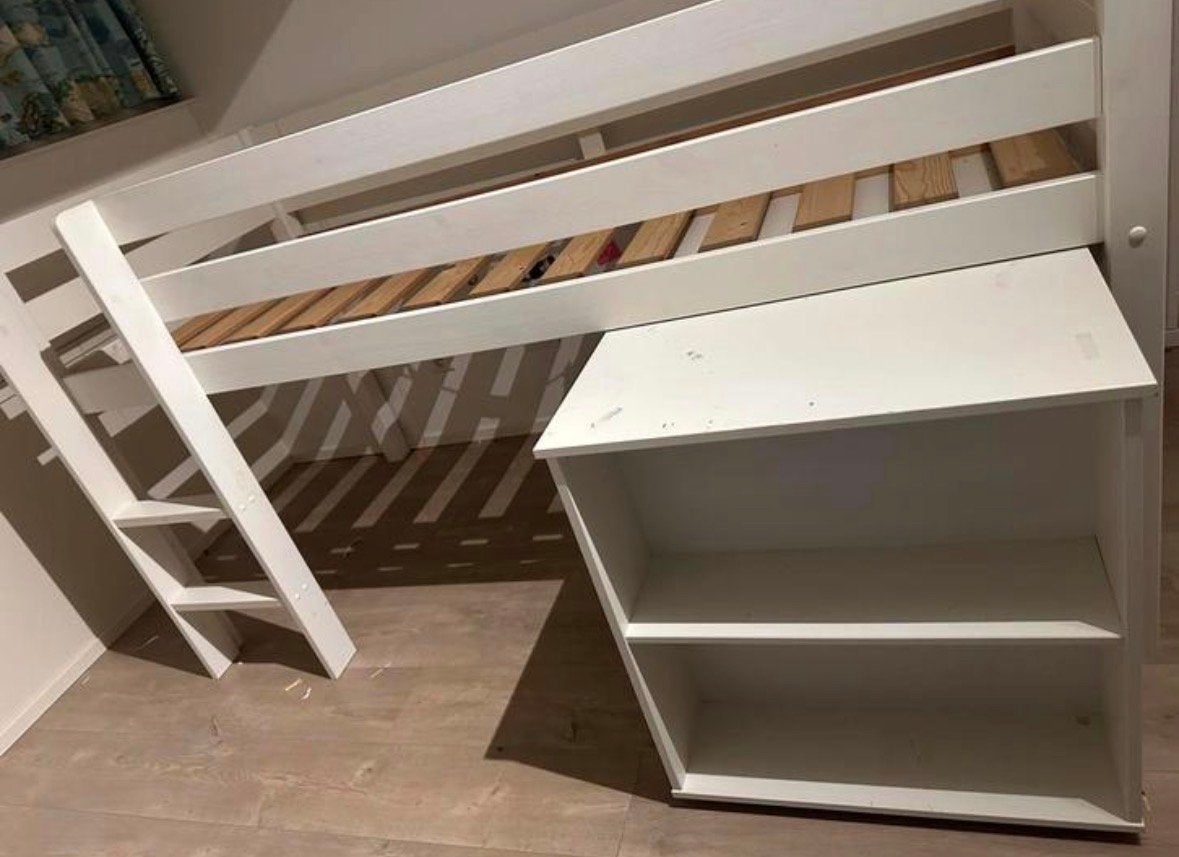Bopita Witte hoogslaper met bureau en opbergruimte, Ophalen, Gebruikt, Eenpersoons, 160 tot 180 cm