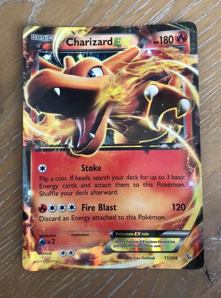 Grote pokémonkaart Charizard EX 11/106, Ophalen of Verzenden, Gebruikt, Losse kaart