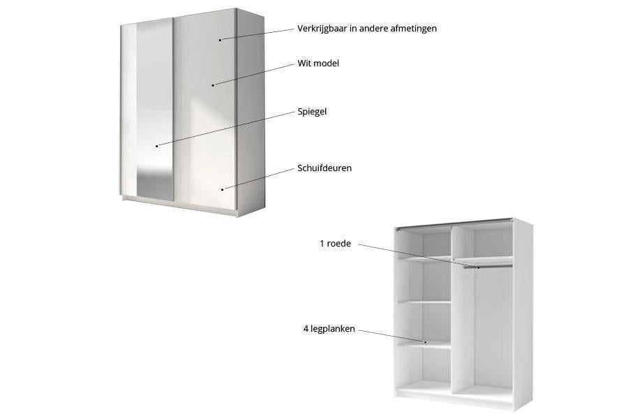 Woonenzo Gose Kledingkast met spiegel 180 cm, Ophalen, Gebruikt, 150 tot 200 cm, Met deur(en)