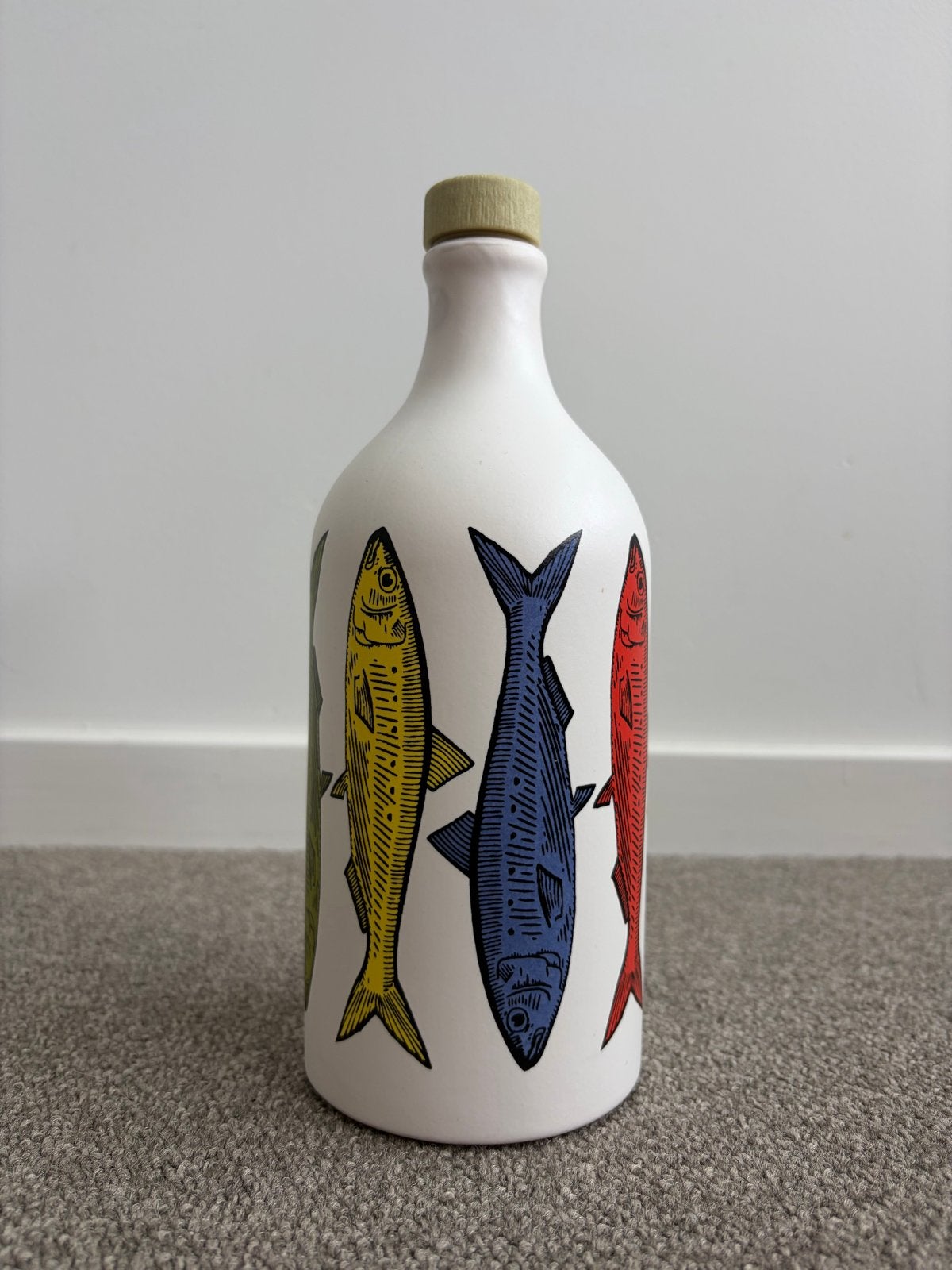 Decoratieve olie fles met vissenprint - Muraglia Frantoio, Ophalen of Verzenden