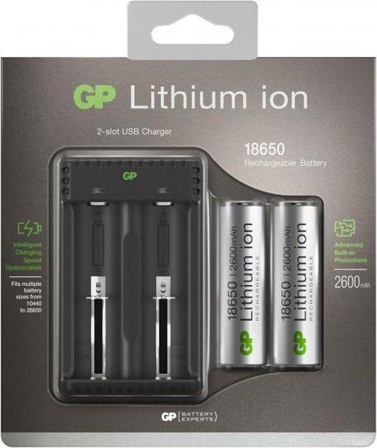 GP USB lader premium+2x 18650 oplaadbare batterijen 2600mA, Ophalen, Nieuw, Oplaadbaar