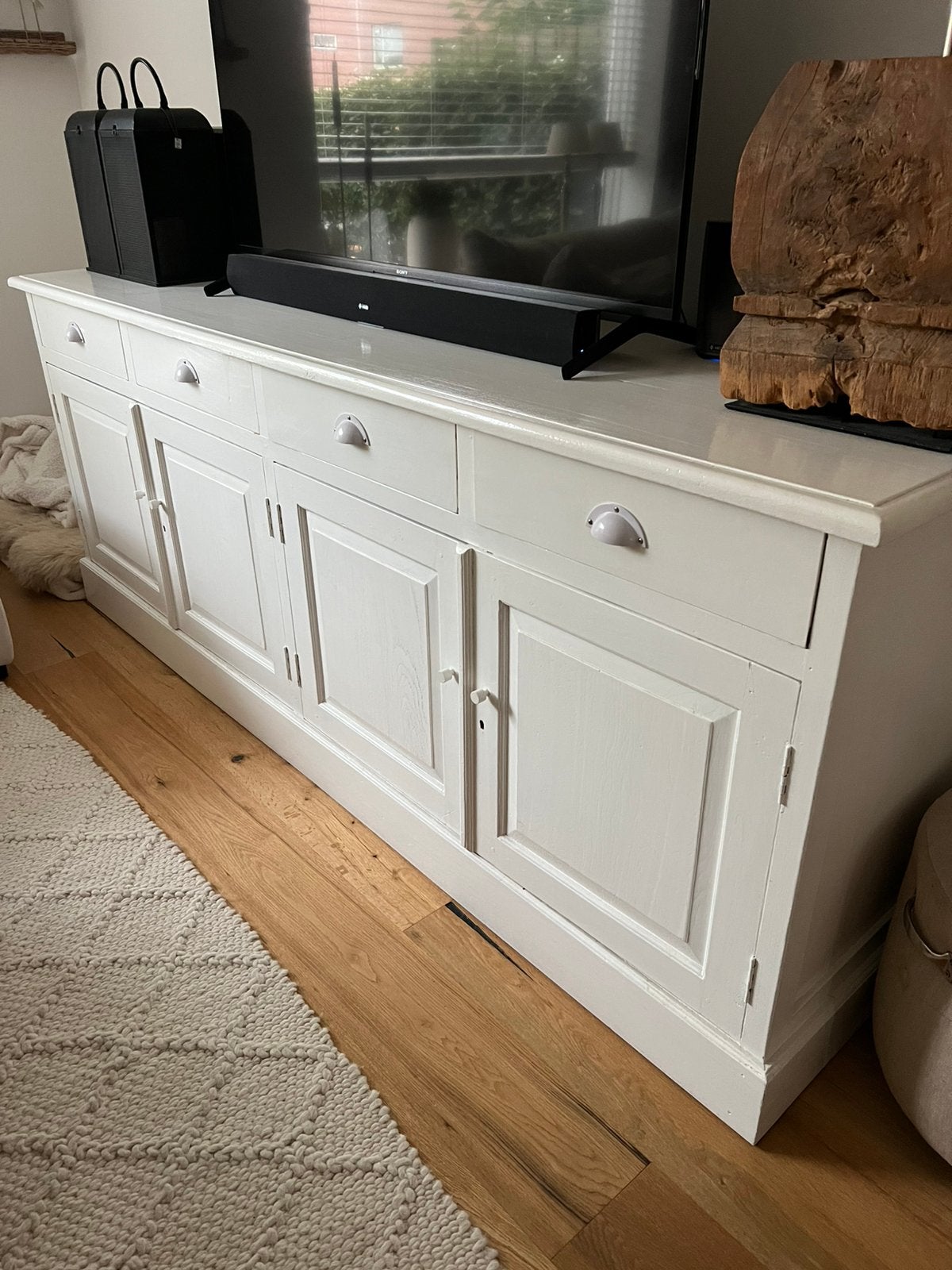 Mooie zware grote dressoir kast wit geschilderd 230x90x58, Ophalen, Gebruikt, Met lade(s), Landelijk
