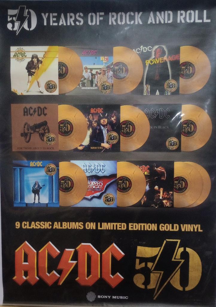 poster AC-DC - 50 years of rock and roll, Ophalen of Verzenden, A1 t/m A3, Muziek, Rechthoekig Staand