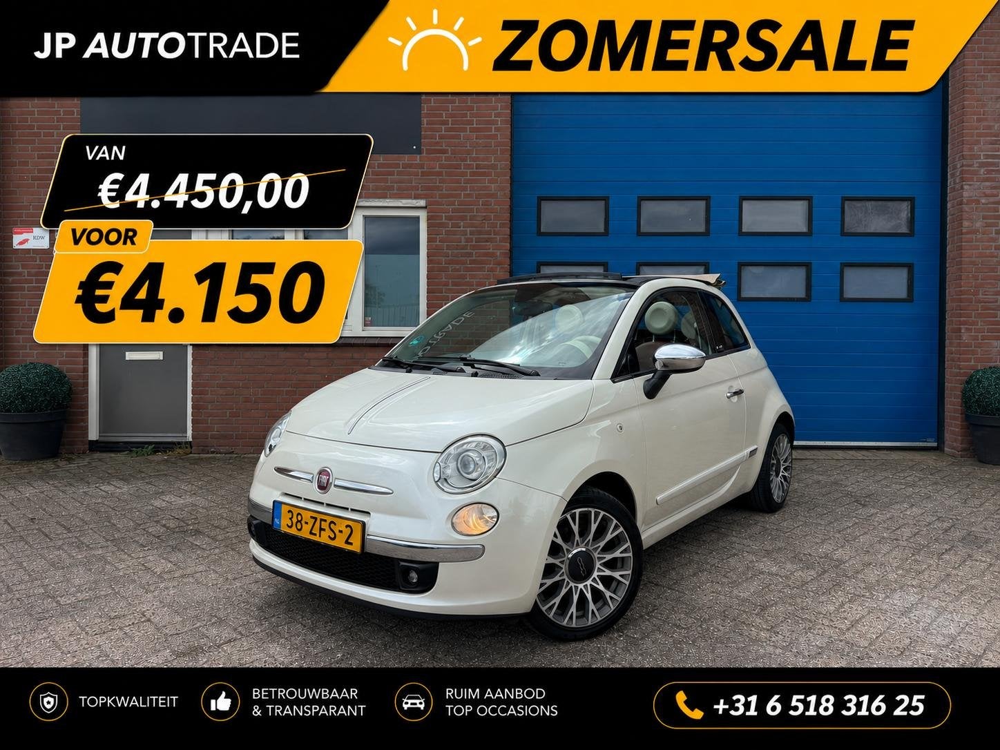 Fiat 500 C 0.9 TwinAir Lounge | led | Leer | Clima | NL | NA, Euro 5, 86 pk, Gebruikt, 31 €/maand