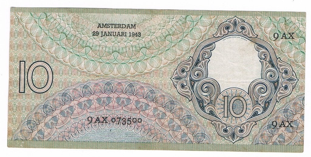 10 gulden 29 januari 1943 Staalmeester serie AX, Verzenden, 10 gulden, Los biljet