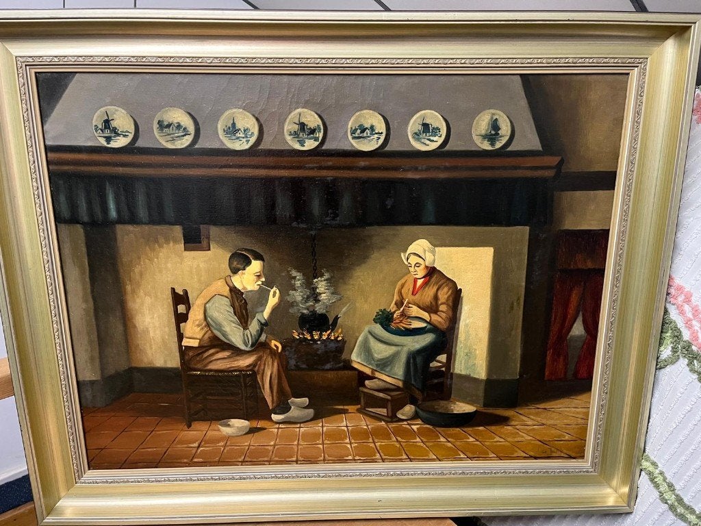 Groot schilderij – oud Hollands tafereel, Antiek en Kunst, Ophalen