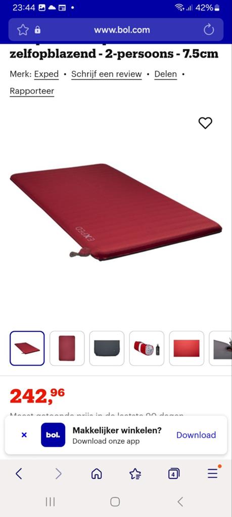 Exped SIM Comfort Duo 7.5 Zelfopblazend Slaapmat, Caravans en Kamperen, Slaapmatten, Ophalen of Verzenden, Zo goed als nieuw, 2-persoons