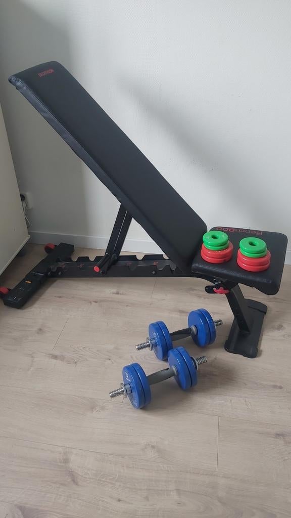 Fitness bank met gewichten, Sport en Fitness, Fitnessmaterialen, Ophalen of Verzenden, Zo goed als nieuw, Fitnessbank