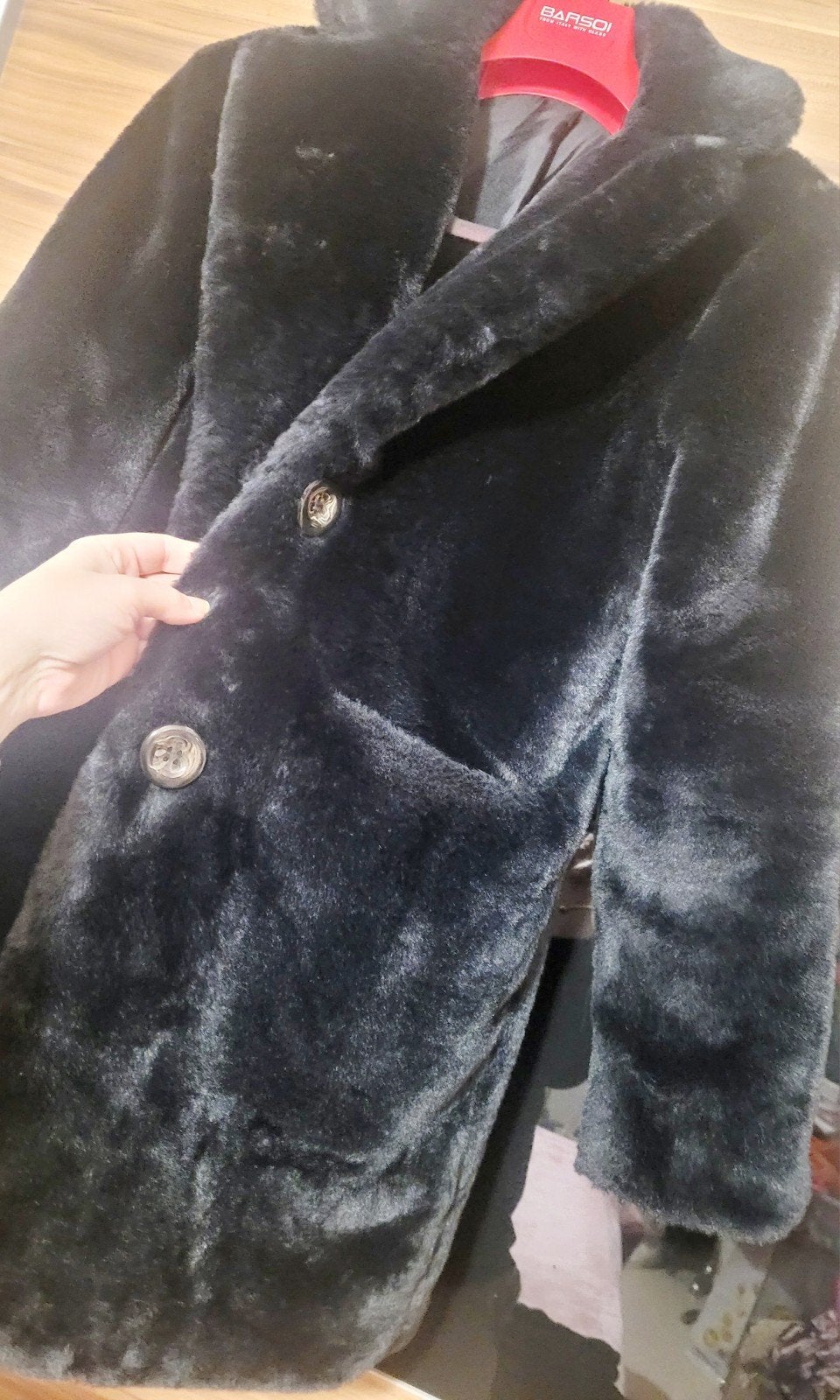 Zwarte faux fur jas - Maat M/L, Maat 38/40 (M), H&M, Zwart, Ophalen of Verzenden
