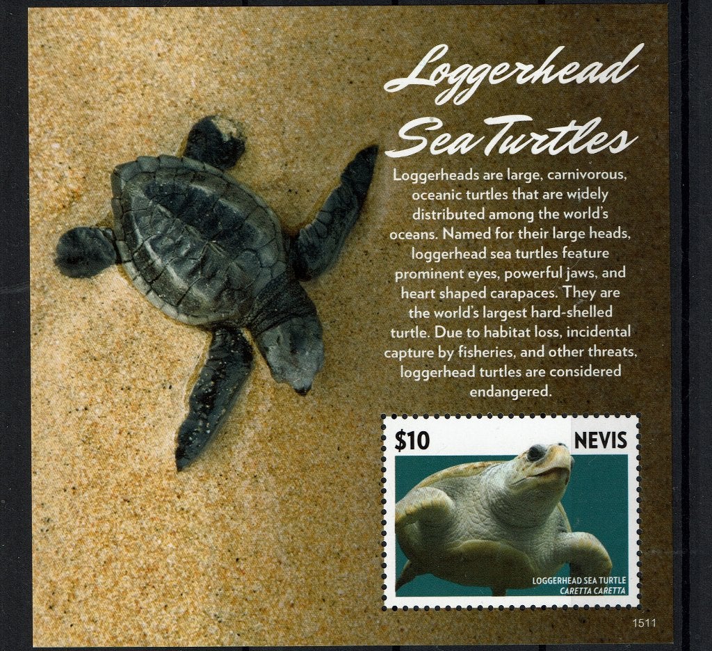 NEVIS 2015 PF BLOK SCHILDPADDEN REPTIELEN TURTLES ZEELEVEN 2, Ophalen of Verzenden, Postfris, Dier of Natuur