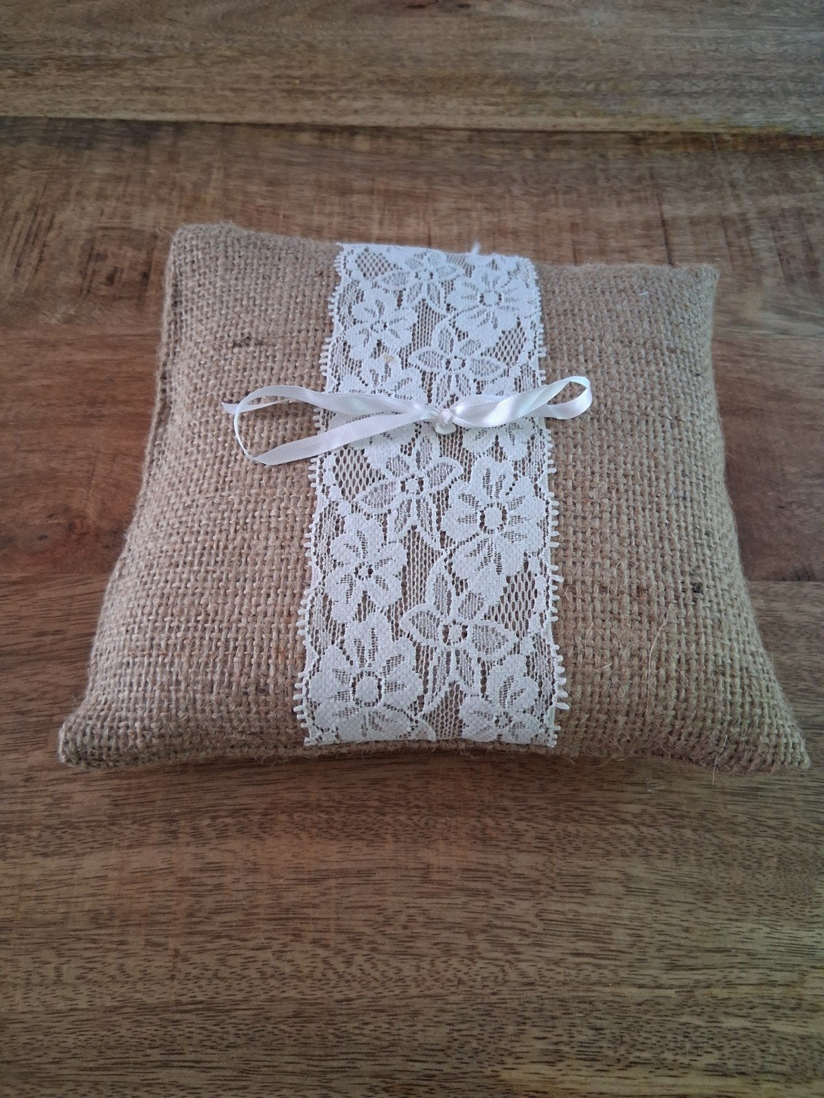 Trouwringenkussentje van Jute en Kant, Ophalen of Verzenden, Zo goed als nieuw, Beige, Accessoires
