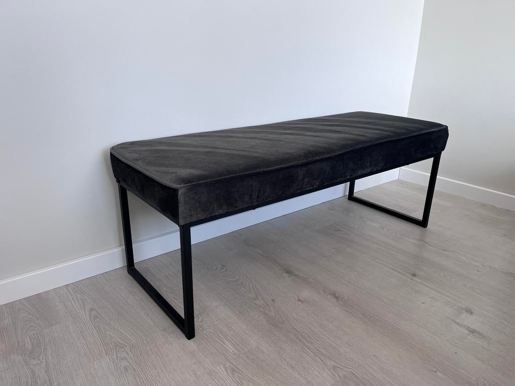 Bankje Pien - Antraciet fluweel, Ophalen, Zo goed als nieuw, Rechthoekig, 125 cm of meer