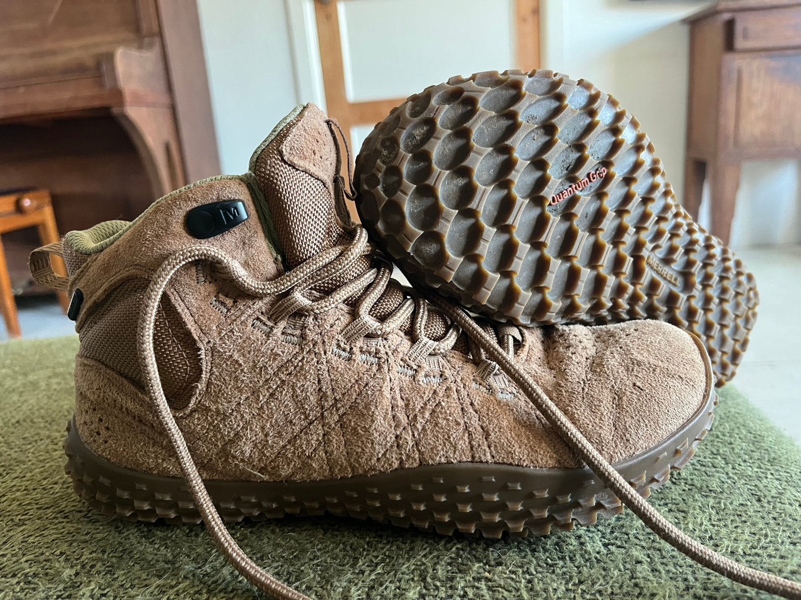 Merrell Wrapt Mid WP Barefoot Wandelschoenen – Maat 38.5, Ophalen of Verzenden, Zo goed als nieuw, Bruin, Wandelschoenen