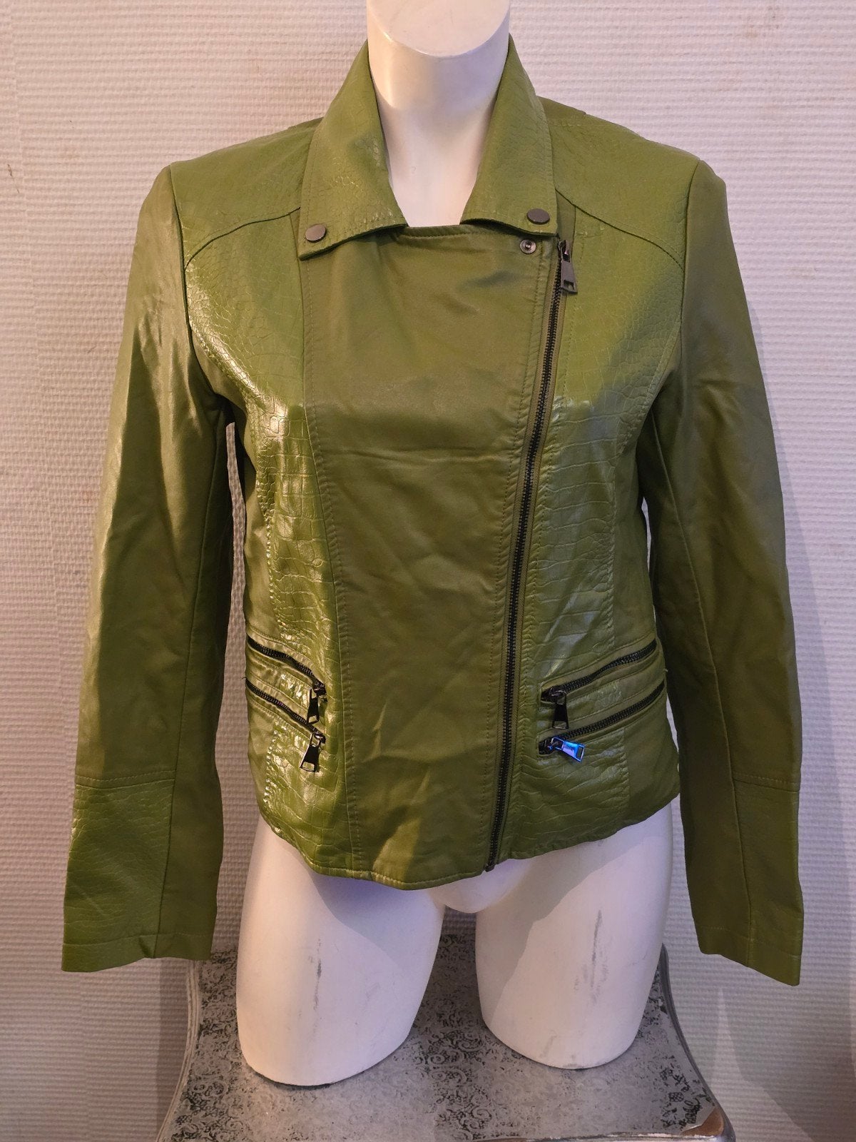 W Collection dames Groene bikerjack maat XL, Maat 46/48 (XL) of groter, Ophalen of Verzenden, Zo goed als nieuw, W Collection