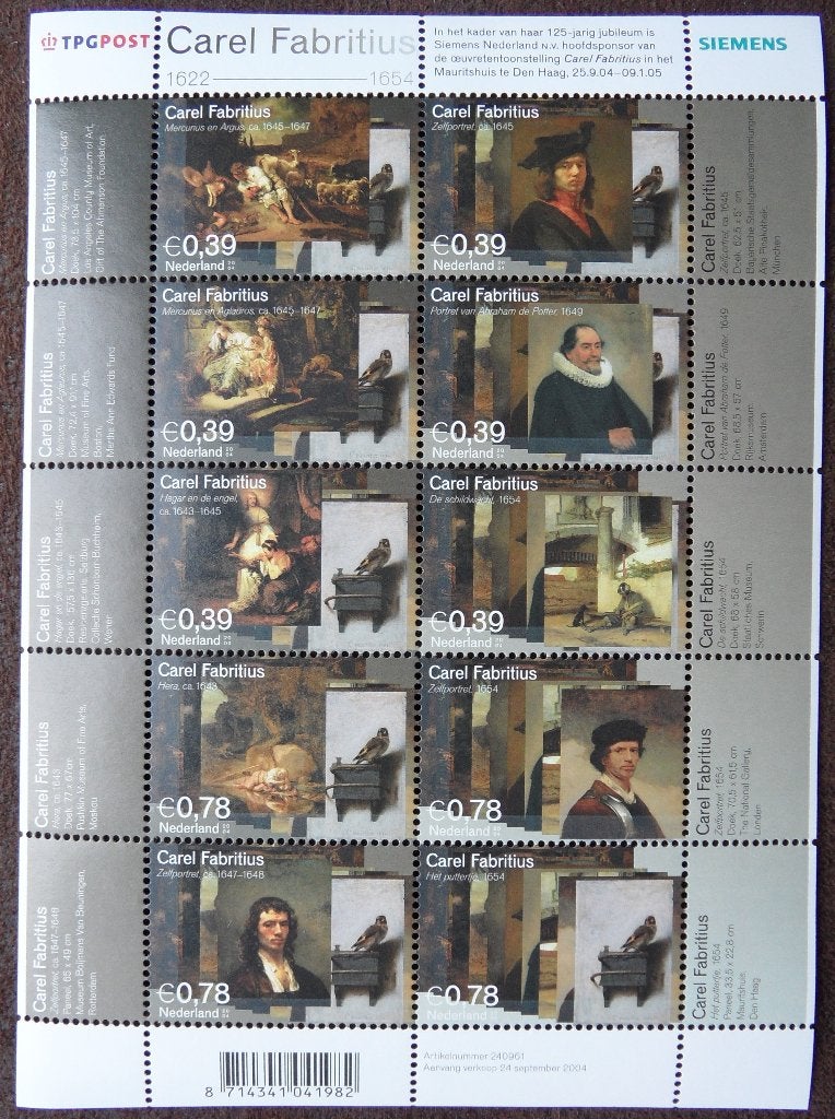 Velletje postzegels –  schilder Carel Fabritius, Verzenden, Postfris