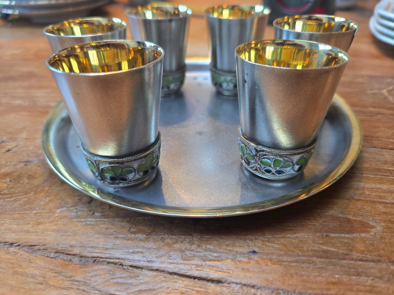 Vintage Russische Borrelglaasjes met dienblad. 7-delig, Verzamelen, Glas en Borrelglaasjes, Ophalen of Verzenden, Gebruikt, Borrel- of Shotglas