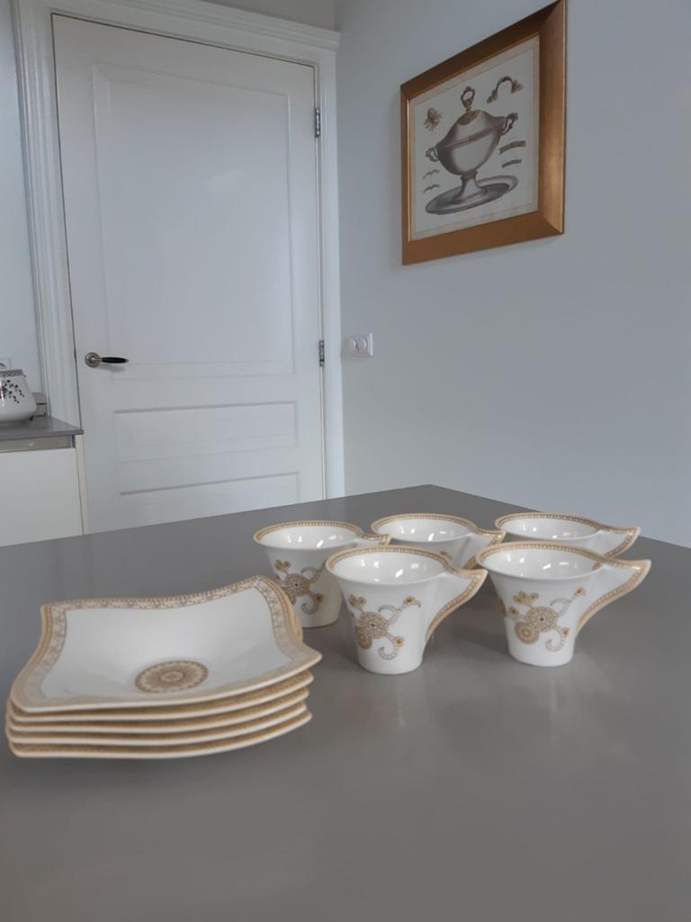 Set van 5 Koppen + schotels Villeroy & Boch New Wave Samarah, Ophalen of Verzenden, Porselein, Overige stijlen, Kop(pen) en/of Schotel(s)