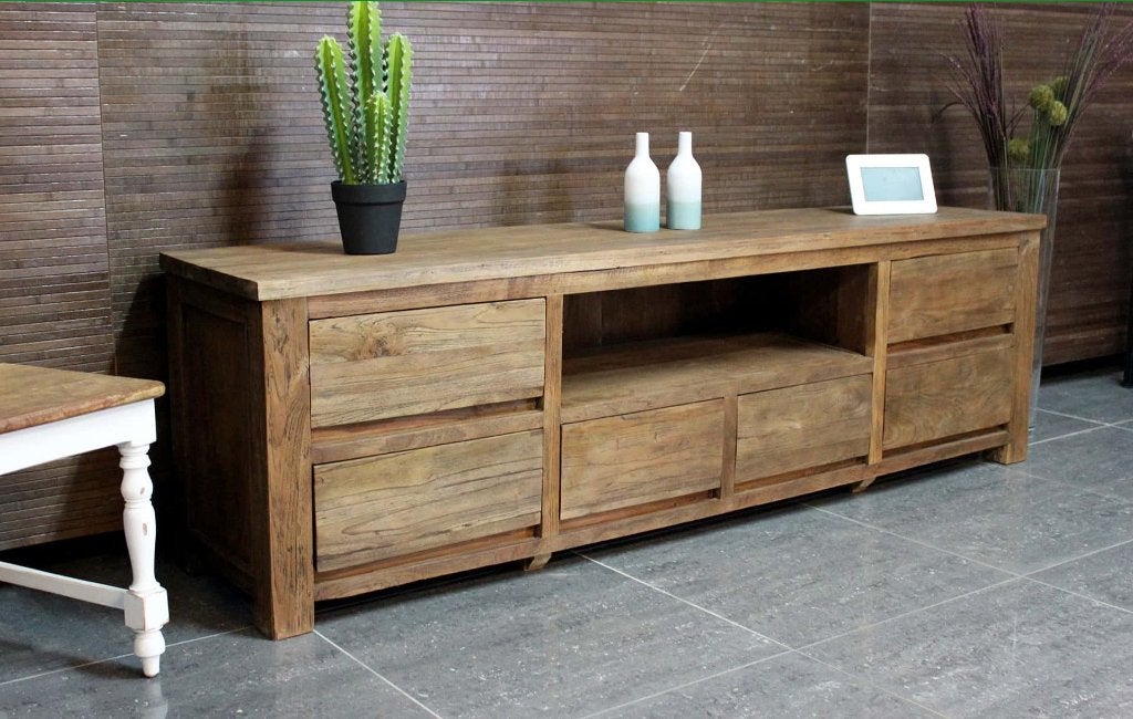 Nieuwe Tv-meubels in teak of wit - teak Tv meubel bij TEAK2, Teakhout, Nieuw, Ophalen of Verzenden, Minder dan 100 cm