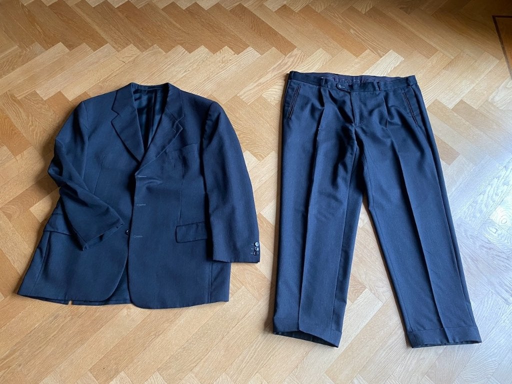 Heren kostuum/pak donkergrijs wol voor lengte 1.72m, Kleding | Heren, Maat 52/54 (L), Ophalen of Verzenden, Grijs, Gedragen