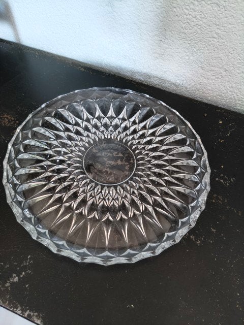 Vintage glazen serveerschaal 26 cm, Overige merken, Ophalen of Verzenden, Overige stijlen, Glas