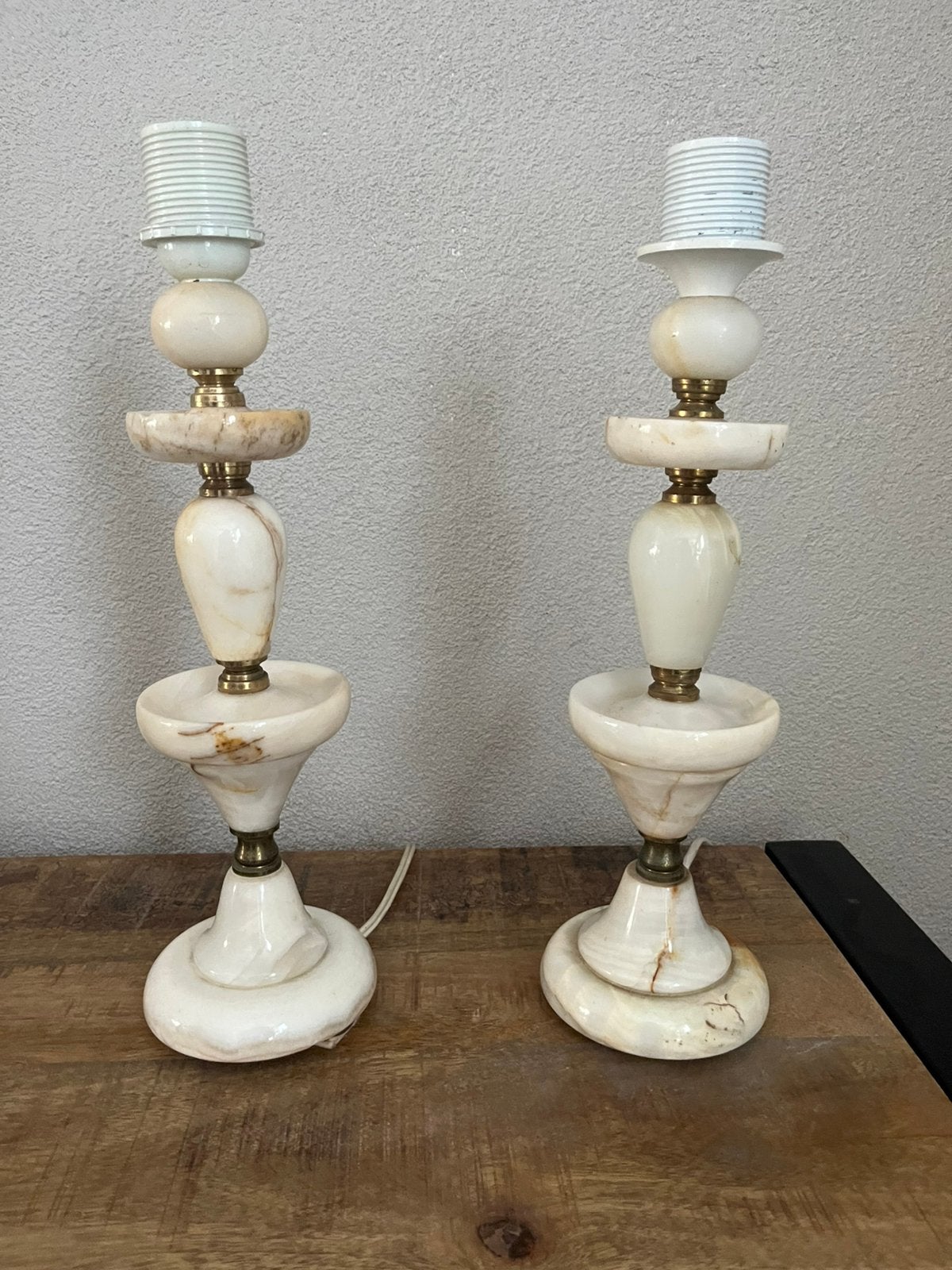 Twee grote vintage zware messing / marmer onyx lampenvoeten, Ophalen of Verzenden, Vintage