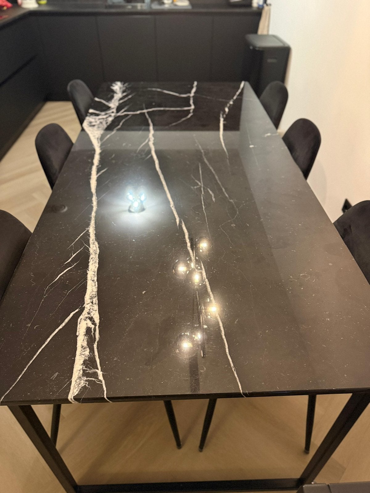 Marmeren eettafel zwart, Huis en Inrichting, Ophalen, 200 cm of meer, 50 tot 100 cm, Zo goed als nieuw